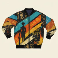 Load image into Gallery viewer, Ashanti Bomber — Kente by KonectKemet — African heritage AOP bomber jacket front ghost mockup Canada
