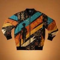 Load image into Gallery viewer, Ashanti Bomber — Kente by KonectKemet — African print bomber jacket back view ghost mockup Canada

