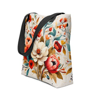 Load image into Gallery viewer, The Kemet Roses Tote Bag by KonectKemet combines African artistic heritage with everyday functionality. Bold rose print, premium quality, made on demand. African diaspora accessories at konectkemet.com
