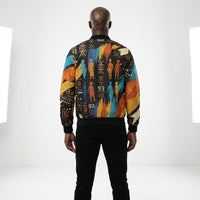 Load image into Gallery viewer, Man in Ashanti Bomber — Kente — West African print AOP bomber jacket KonectKemet Canada
