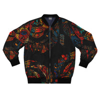 Load image into Gallery viewer, The Nile Bomber Red Path by KonectKemet is a bold statement piece featuring African-inspired geometric print. Premium quality bomber jacket, made on demand. African heritage fashion at konectkemet.com
